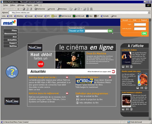 La page d’accueil du site NetCine, le cinéma en ligne