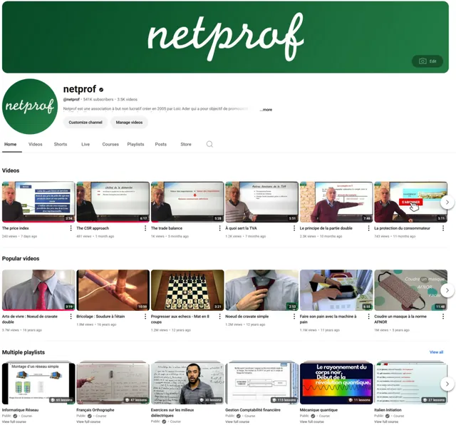 La chaîne YouTube NetProf